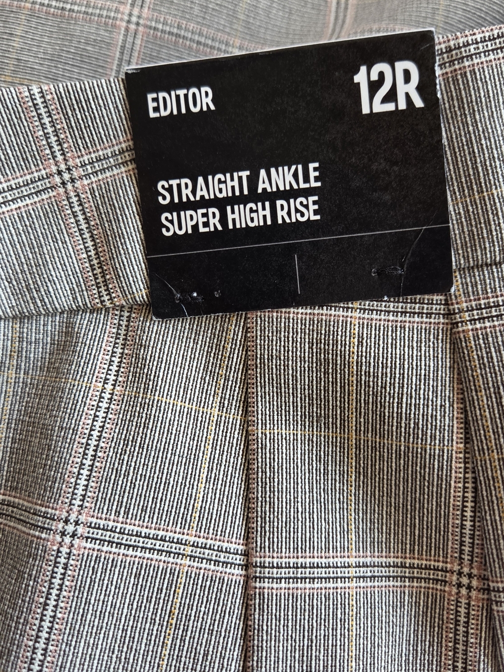Express Women's Plaid Dress Pants in Taupe with Subtle Pink Windowpane - Picture 6 of 6